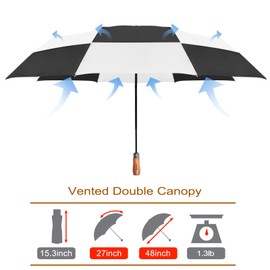 Lejorain 54 inch Golf Umbrella Collapsible - Large Portable Travel Umbrella Compact Auto Open Close Heavy Duty Windproof Vented Umbrella