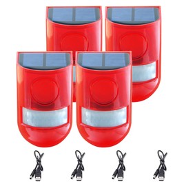 ChunHee Solar Sound & Light Alarm Outdoor Motion Sensor 129db Siren Sound Alert & 6LEDs Flash Warning Security Alarm System for Farm,Villa,Home,Yard,Barn 4 Pack