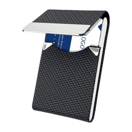 AI-DEE Business Card Holder PU Leather Business Card Case with Magnetic Clasp Pocket RFID Blocking Business Card Organizer Business Card Wallet Metal Name Card Holder - Carbon Black