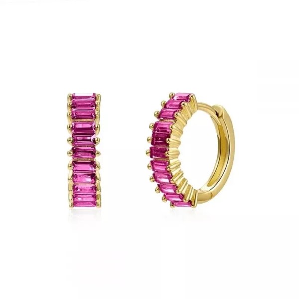 ZARD Baguette Huggie Hoop Stack Earrings in Hot Pink Cubic
