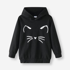 PATPAT Girls Hoodie Cute Cat Ear Pull Over Long Sleeve Graphic Hoodie Preppy Clothes for Girls 8-9 Years Black