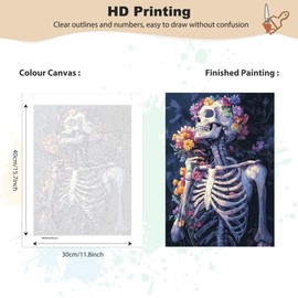 EOBROMD Paint by Numbers Adult Kit with Frame Watercolor Skeleton, DIY peinture a numero adulte Paint by Number on Canvas Crafts, Paint by Numbers for Home Decor 30x40cm