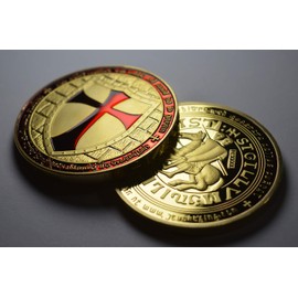 The Commemorative Coin Company Pair of Large Masonic Knights Templar 24ct Gold Coins with Red & Blue Enamel. Freemasonry/Masons/Freemasons Lodge/Order Capsule