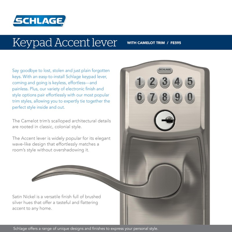 SCHLAGE FE595 CAM 716 ACC Camelot Keypad Entry with Flex-Lock