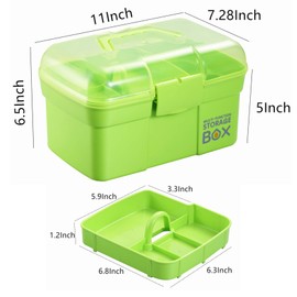 Kinsorcai 11'' Plastic Storage Box with Removable Tray, Multipurpose Organizer and Storage Case for Art Craft and Cosmetic (Green)
