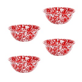 Crow Canyon Home Set of 4 Enamel Bowls, 590 ml, Durable Enamelware - Perfect for Everyday Use and Outdoor Activities, Dishwasher Safe for Easy Cleaning, Red