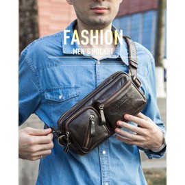 FANDARE Belt Bag Bum Bag Chest Bag Men's Sling Bag Waterproof Suitable Waist Bag Boy Shoulder Bag Leather for Jogging Hiking Cycling Travel, dark brown