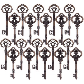 Gutapo 20 PCS Antique Copper Finish Skeleton Keys Rustic Steampunk Key for Wedding Decoration Favor DIY Gift