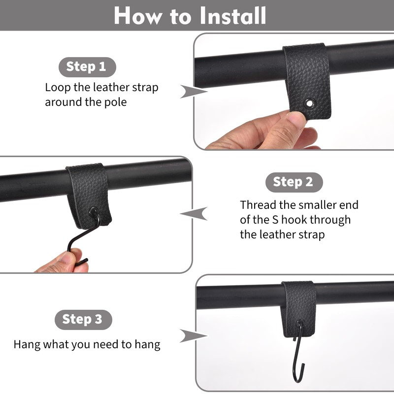 Pack of 6 S Hooks for Hanging with Leather Loop,
