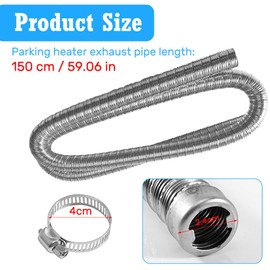 Editbar Auxiliary Heater Exhaust 150 cm x 24 mm - Car Stainless Steel Exhaust Hose with 2 Hose Clamps, Noise Reduction, Ideal for Power Generators, Fuel Tank, Exhaust Pipe, Auxiliary Heater & Diesel