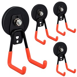 ULIBERMAGNET Heavy Duty Magnetic Garage Hooks,4 Pack Strong Large Magnet Hooks for Power Drill,Garden Tools,Hose,Pegboard,Garage, Workshop,Magnetic Storage Hooks for Indoor Outdoor Hanging(Orange)