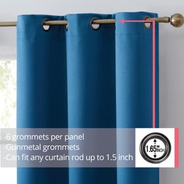 HLC.ME Laurance Full Shaded Short Blackout Curtains - Thermal Insulation Light Blocking Home Theater Grommet Energy Smart Window Drapery Curtains, Set of 2 (Sapphire Teal Blue, 42 W x 54 L)