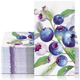 Supervitae 50 Pack Blueberry Paper Guest Napkins 3 Ply Disposable Summer Berry Hand Towels Fruit Decorative Paper Bathroom Napkins for Baby Shower Birthday Holiday Table Home Party Supplies