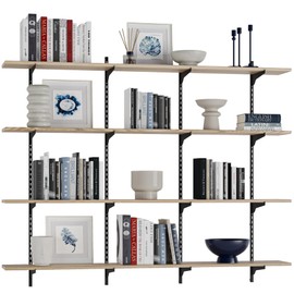 Wallniture Turin 60" Wall Bookshelf, Floating Shelves for Bookcase, Storage Shelves, Wall Book Shelves with Adjustable Standard Rail Bracket System, Rustic Book Shelf for Wall, Burnt