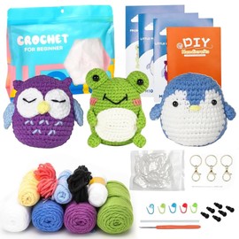 YANGUN Complete Crochet Set for Beginners Animals, Crochet Pack for Beginners, Creative Knitting Set Craft Set with Step-by-Step Video Instructions for Beginners and Adults
