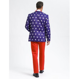Fashonal American Flag Suits 4th of July Outfits for Men Patriotic Jacket Pants Set with Bow Tie and Tie Dark Blue and White Stars Size L
