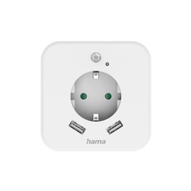 Hama LED Night Light with Socket, 2 USB A Outputs, Motion Sensor, Light Sensor (Orientation Light, Nursing Light, for Babies, Children, Adults, Snooze Light, Night Light, Sleeping Lamp), White