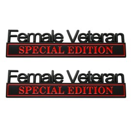 2Pcs Female Veteran Special Edition Car Emblems, 3D Raised Car Badge Exterior Truck Stickers Fender Decal (Black/Red)