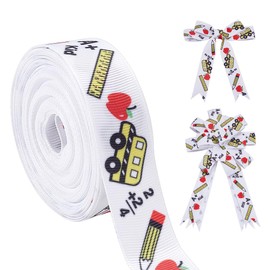 PH PandaHall 9.1m School Ribbon, 22mm School Bus Pencil Apple Craft Ribbons Gift Wrap Ribbon Welcome Back Grosgrain Ribbons for DIY Bow Wreath Decor First Day of School Party Teacher