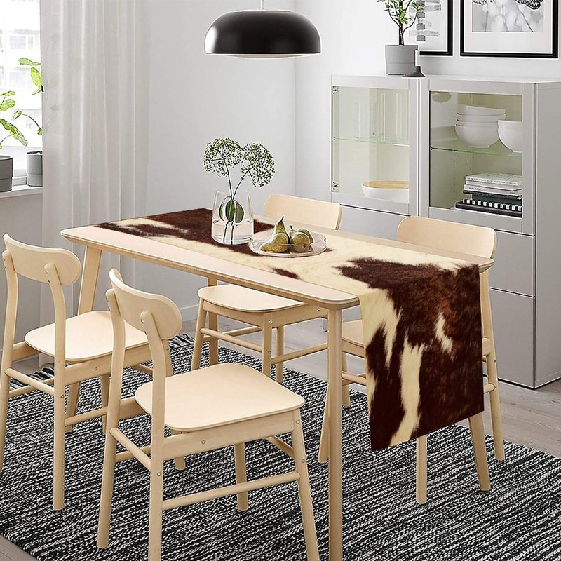 XBDDZSW Cow Print Table Runner, Brown Cowhide Print Western Style