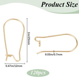 SOFPLATE 1 Box 120Pcs Real 18K Gold Plated Earring Wires Stainless Steel Earring Hooks Kidney Hoop Teardrop Earring Findings U Shaped Long Ear Wires for Jewelry Making Supplies DIY Craft Beginner