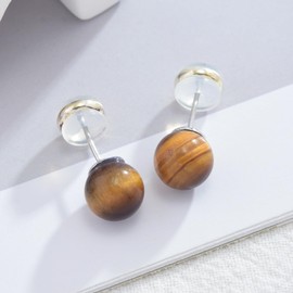 HUGE TOMATO Tiger Eye Earrings 6-12mm Pearl Drop Earrings Double Sided Pearl Earrings 925 Sterling Silver for Women Fashion, Pearl Studs Earrings for Gift