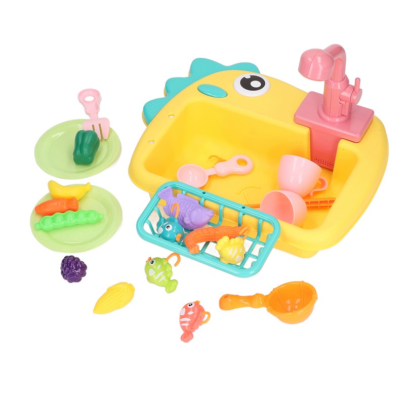 2 in 1 Play Kitchen Sink Toys with Running Water