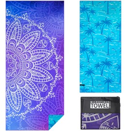 CrystErzoix Microfibre Beach Towels Lightweight Large Towels for Adults Sand Free Quick Drying Towel for Travel Swim Pool Gym Sports with Portable Pouch, Sized 180x80cm (Mandala Purple)