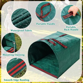 2 Pack Reusable Yard Waste Bags - 40 Gallon Dustpan Type Lawn And Leaf Bags, Heavy Duty Garden Bags With Adjustable Metal Leaf Rake,Gardening Gloves,Garden Waste Bag With Handles,Camping Recycling Bag