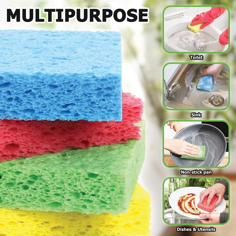Vilphel 12 Counts Multipurpose Kitchen Sponges Pack Compostable Biodegradable Compressed