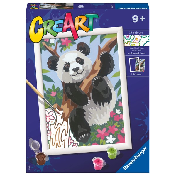 Ravensburger - CreArt D Series: Panda, Painting by Numbers Kit, Contains a Pre-Printed Board, Brush, Colours and Accessories, Creative Game for Children 9+ Years Old