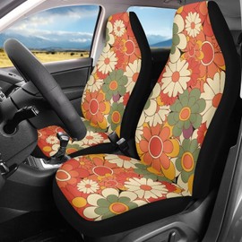INSTANTARTS Beauty Hippie Floral Car Seat Covers Front Seats Only 2 Pieces Set Groovy Flower Vehicle Seat Protector Car Mat Cover for Most Cars SUV Sedan Truck