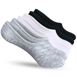 AKOENY No Show Socks Womens Non Slip Low Cut Ankle Footies for Flats Sneakers Slip On, Size 9-11, Black/White/Grey, 6-Pairs
