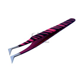 SET OF 2 Stainless Steel Pink Black Zebra 3D Eyelash Extension Tweezers Semi Angled + A type Straight Fine Point (A2Z)