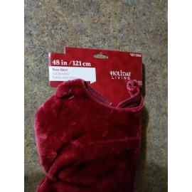 Holiday Living Brand NEW Holiday Living Christmas Tree Skirt Red Velvet with White Trim 48"