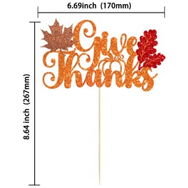 1 decoración de pastel de agradecimiento con purpurina, hojas de arce y otoño, decoración de pastel de Acción de Gracias para cosecha de otoño, agradecimiento, bendito, día de Acción de Gracias, suministros de fiesta temática