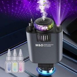 W&O Aromatic Starlight In Car Roof Retractable Car Charger with Lightning Cable, Dual Charge Port (3*Bottles), Fast Charging Adapter - Automotive - Type: AIRFRESHENER BLUELIGHT CAR CHARGER (ios+type-c)