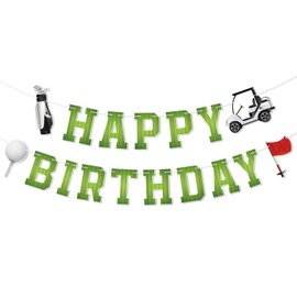 Talorine Happy Birthday Banner for Golf Birthday Decorations, White and Green Golf Sports Theme Birthday Paper Banners for Kids Boys Men Birthday Baby Shower Party Supplies