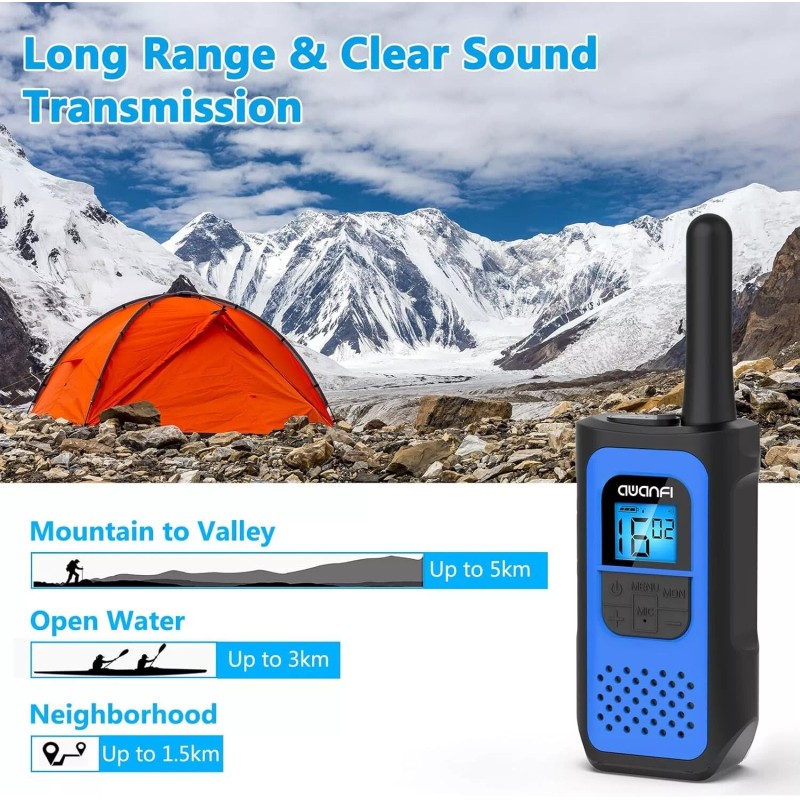 AWANFI Rechargeable 3 Pack Walkie Talkies, Long Range Two Way