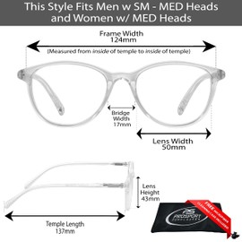 proSPORT Multifocal Progressive 3 Magnifications in 1 Lens No Line Round Computer Reading Glasses for Men & Women +2.50 Crystal Clear Frame