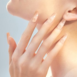 Kuiini Mov 24pcs Medium Square Acrylic False Nails, Macchiato Design, Glossy Finish, Reusable, Full Cover, French Style, for Women and Girls DIY Manicure