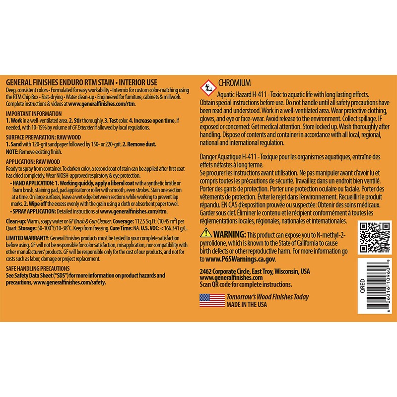 General Finishes Enduro RTM Water Based Wood Stain, 1 Quart,