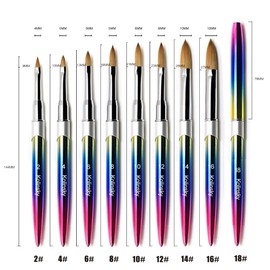 Kolinsky Acrylic Nail Art Brush Manicure Powder Professional Tools Size #2-18 Gradient Metal Handle Ideal for Nail Artists & Salons