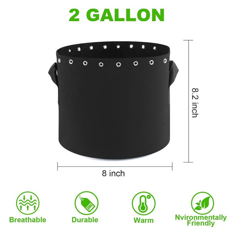 Molgoc 2 Gallon Plant Grow Bags 5-Packs with Holes,Thichkened Non-Woven