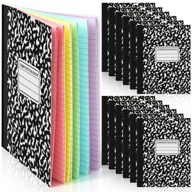 Henoyso 12 Pcs 120 Pages Colored Paper Notebooks 9.75" x 7.5" Bright Neon Colored Lined Paper Notebook Wide Ruled Composition Notebooks Journals Bulk for Office School Supplies (Black)