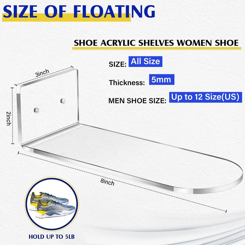 Treela 30 Pack Floating Shoe Display Shelf for Closet Acrylic