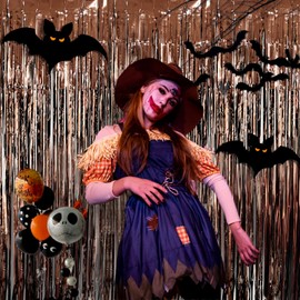 Brown Tinsel Backdrop Party Decorations 3.3x8.2ft, 2 Pack Foil Fringe Curtains for Birthday, Door Streamers Decorations Hanging for Baby Shower Graduation Super Bowl Football Party Supplies