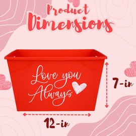A1U Valentine's Day Rectangular Bins, Assorted Holiday Themed-Party Gift Favors Storage Organizer Holder Container Bucket Basket Pail Multi-Use Reusable Ornaments Decorations 2 ct. (12x8.5x7-in.)
