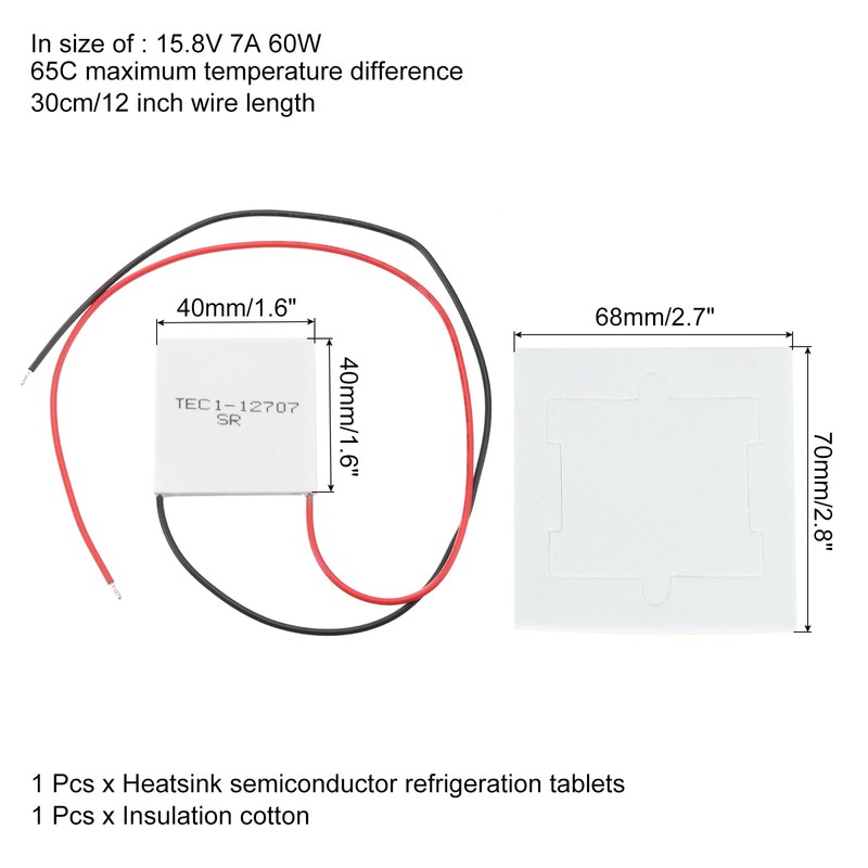 sourcing map TEC1-12707 Semiconductor Refrigeration Tablets 15.8V 7A 60W Heatsink