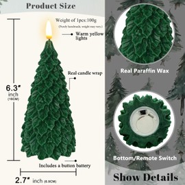 FCMSHAMD Christmas Trees Flameless Candles, Real Wax LED Candles Electric Candles, 6.3 Inch Battery Operated Candles for Christmas Home Decoration，2PCS